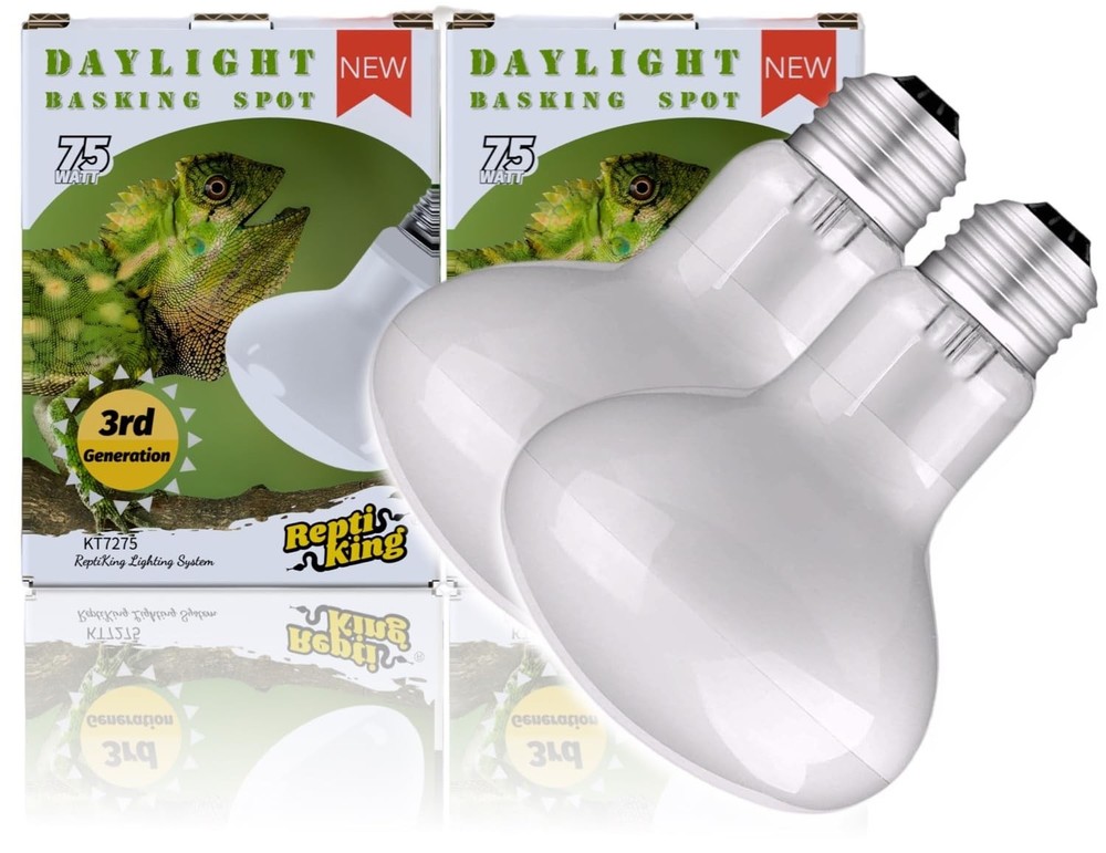 ReptiKing Reptile Heat Bulb Lamp, 2-Pack 75W Daylight 75W, White