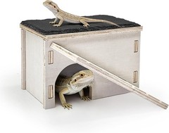 Bearded Dragon Hide Cave W/ Basking Platform,Wooden Lizard Hideout