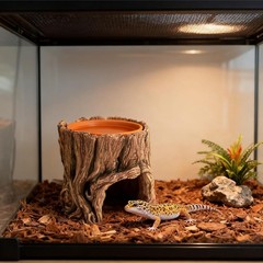 Reptile Hide Cave Hideout Habitat House Decor W/ Clay Water Basin Humidifying