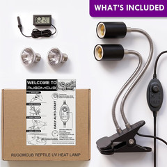 All-In-One Reptile Heat Lamp Bundle, Dual-Head UVB&UVA Lamp with Timer & Hygroth