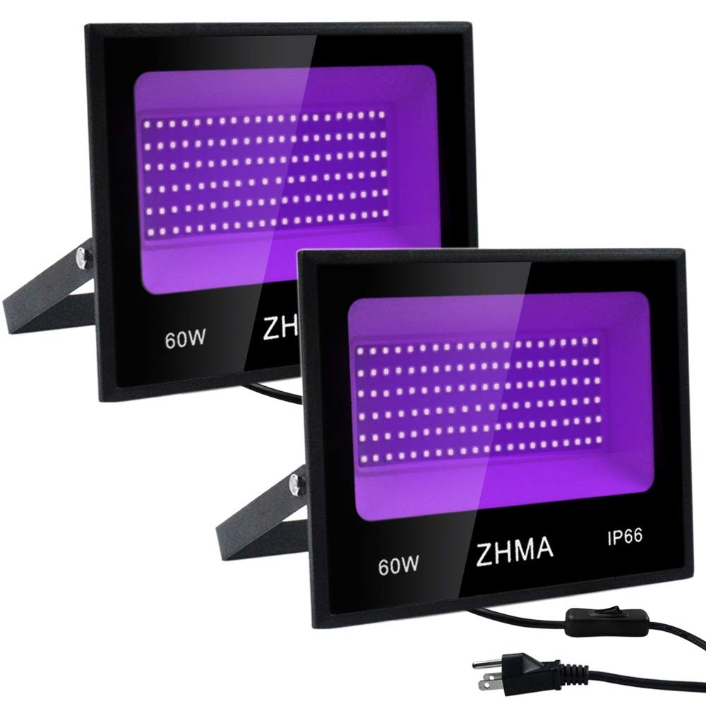 60W Black Lights Flood Light,Blacklight with Plug 2 Count (Pack of 1), Purple