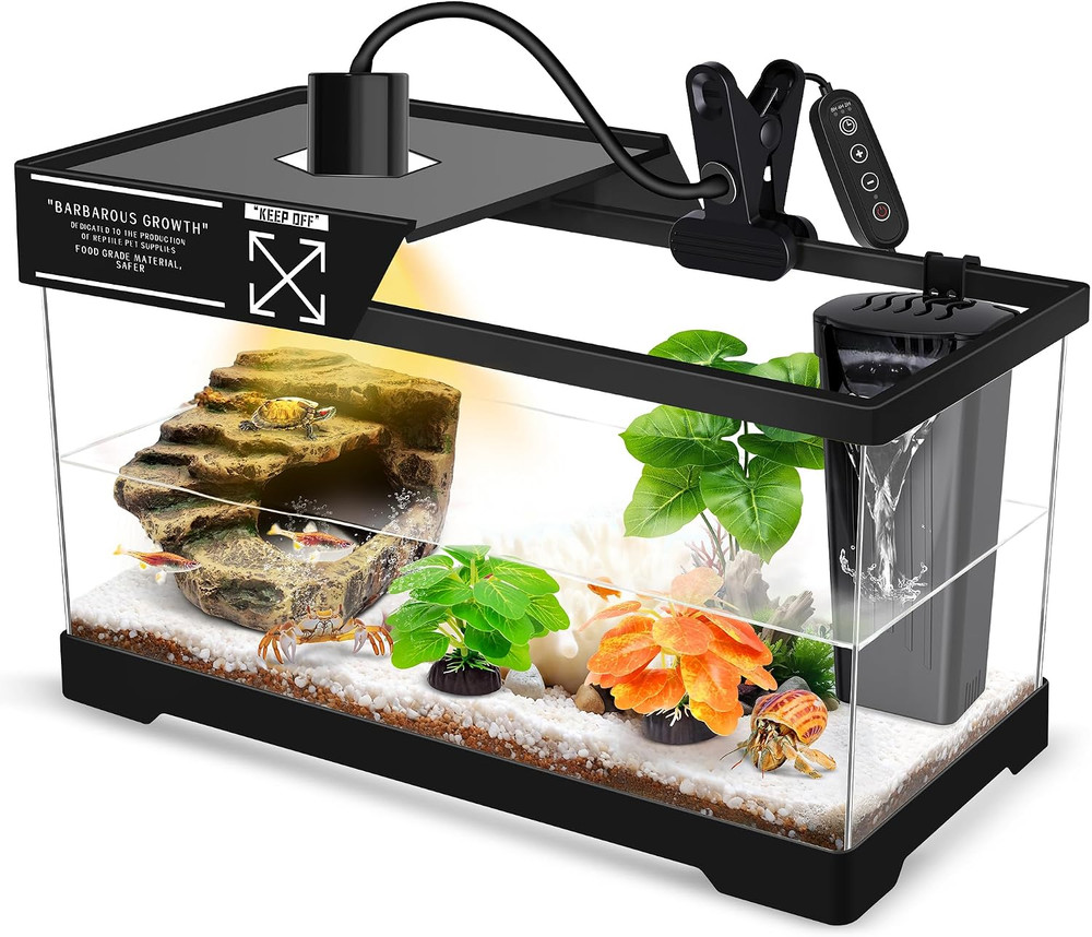 Turtle Tank Kit(Tank+Lamp+Filter), Upgrade PC Turtle Tank Starter Kit with Adjus