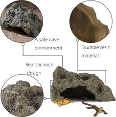 Resin Leopard Gecko Hide to Nature Reptile Rock Bearded Dragon Hideout Snake