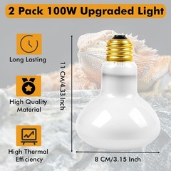 Reptile Heat Lamp, 100W Heat Lamp Bulbs for Reptiles 2 Pack, Amphibians Baski…