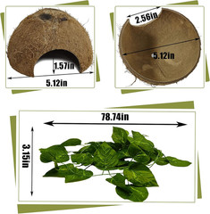 Reptile Hideouts Natural Coconut Shells Hut Hermit Crab Climbing Toys Gecko Hide