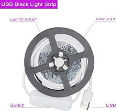 USB Black Light Strip, 6.6ft 10W UV LED Blacklight String Blue