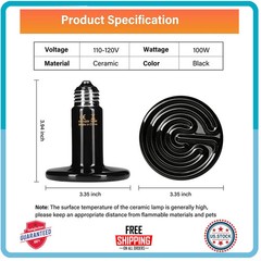 100W Ceramic Heat Emitter 2 Pack Reptile Brooder Lamp for Lizard Turtle Snake