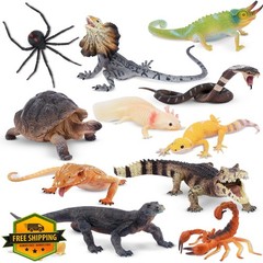 Toymany Reptile Figures Set 12 PCS Desert Amphibians Lizard Snake Chameleon