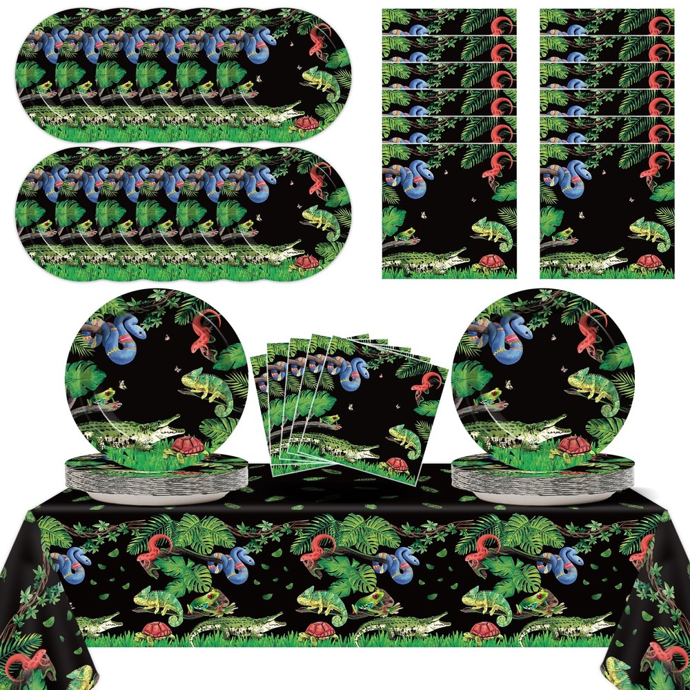 Reptile Snake Birthday Party Supplies Serves 24 Lizard Green, Brown, Black