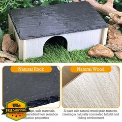 PINVNBY Large Bearded Dragon Basking Platform, Wooden Snake Hide, Ball Python…