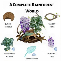 Crested Gecko Tank Decor Kit 5PCS Rainforest Set with Orchid & Plants – Habitat