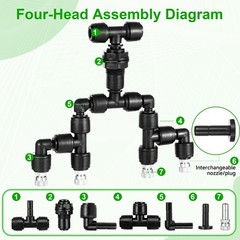 15 Pack 1/4″ Four-Head Reptile Mister System Reptile Mister Nozzle Kit,360 De…