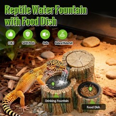 2 in 1 Reptile Water Fountain with Food Dish 550ML, Reptile Waterfall Drinkin
