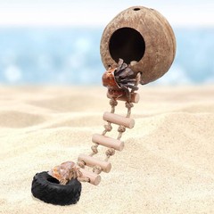 Hermit Crab Climbing Toy Natural Coconut Reptile Hideout Ladder Tank Cave