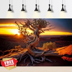 Desert Reptile Habitat Background 36x18in Dead Tree Sunset