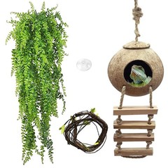 PINVNBY Crested Gecko Tank Accessories,Gecko Coconut Hut with Ladder,Reptile …