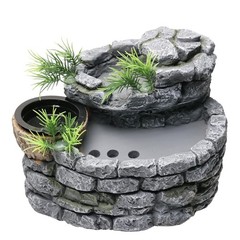 Reptile Water Fountain with Food Dish, 500ML Terrarium Waterfall Drinking Fou…