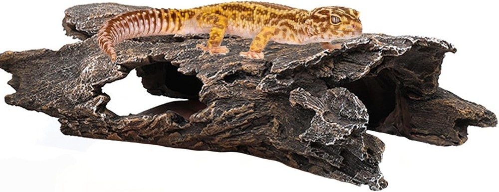 Leopard Gecko Hide, 10″ Reptile Hideout, Resin Simulated Hollow Log for Aquarium