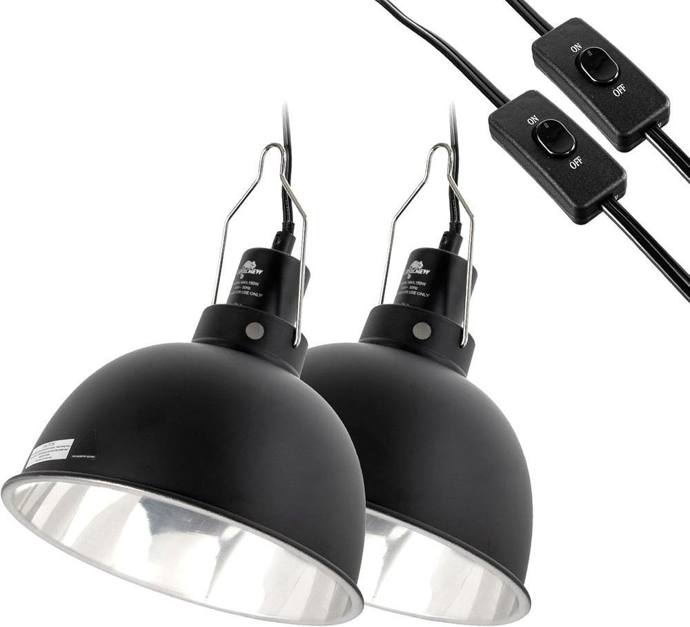 2 Pack Reptile Light Fixture, 8.5In Deep Dome Reptile Lamp Fixture, Optical Refl