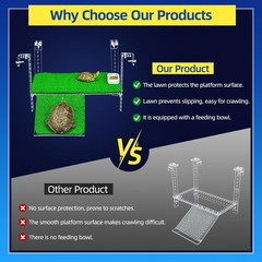 Turtle Basking Platform with Artificial Grass & Adjustable Ramp Non-Slip Large D