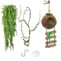 Crested Gecko Coconut Hide with Ladder,Reptile Natural Coco Shell Ladders Gec…
