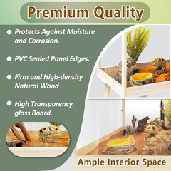 Spacious 65 Gallon Reptile Enclosure for Bearded Dragons & Lizards – Oak Finish