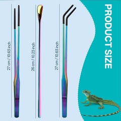 Voushtar 3-Pack Reptile Feeding Tongs Set with Spoon – 10.6 in, Colorful
