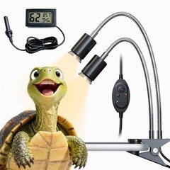 All-in-One Reptile Heat Lamp Bundle, Dual-Head UVB&UVA Lamp with Timer & Hygr…