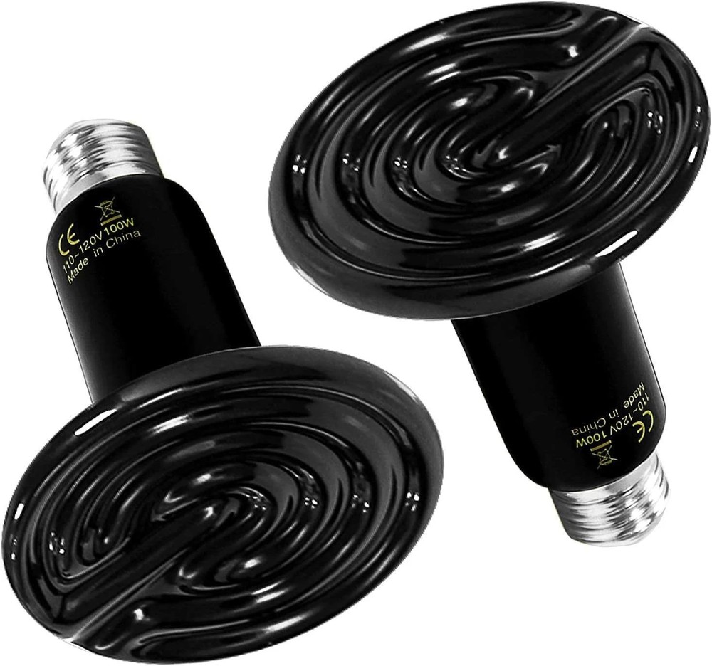 Reptile Heat Lamp 100w 2-pack Ceramic Heat Emitter, No Light Emitting Heat Bulbs