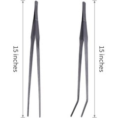 15inch Aquarium Tweezers Set Stainless Steel 2pcs Straight Curved Feeding Tongs