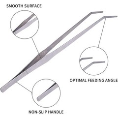 15inch Aquarium Tweezers Set Stainless Steel 2pcs Straight Curved Feeding Tongs