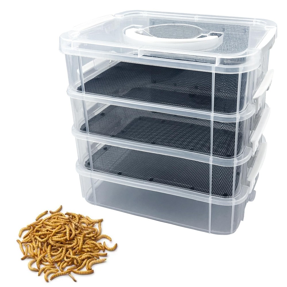 Mealworm Breeding Kit,Prevent Escape Mealworms Keeper,Four-Layer High Capacit…