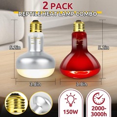 150W Reptile Heat Lamp Bulb Combo – Day & Night Basking Light Set, 2 Pack UVA &