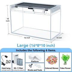 16x10x8 Inch Turtle Tank Kit A High-Definition Aquarium with Heating Lamp, Fi…