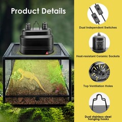 Dual Reptile Light Fixture Max 160W Each Reptile Heat Lamp Fixture with Separ…