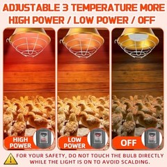 Heated Chicken Lamp for Coop – E26 Base Heat Bulb Shield, 3 Temp Modes, Al-Alloy