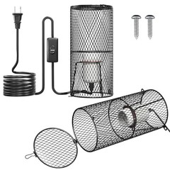 2Pack Reptile Heat Lamp Guard with 150W E26 Holder, Anti-Scald Mesh Cage, ON/OFF