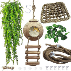 Lizard Coco Den with Ladder,Leopard Gecko Coconut Husk Hut Hideout Home Reptile