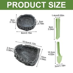 2 Pack Gray Reptile Water Dish Food Bowl with Tongs and Shovel