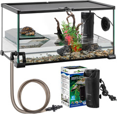 REPTIZOO Glass Turtle Tank Kit, 10 Gallon Turtle Tank Starter Kit with Drainage