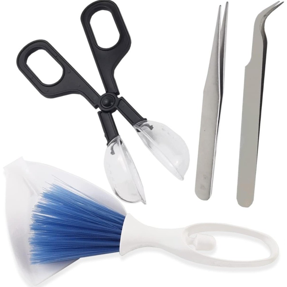 Reptile Feeding Scooper Tool, Mini Dustpan and Brush Set, Straight & Curved
