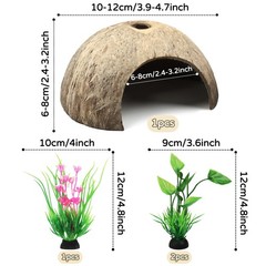Hermit Crab Shells Natural Coconut Shell Hut Artificial Plants, 22 PCS Hermit…