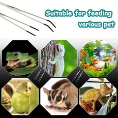 2 Pack Extra Long Stainless Steel Reptile Feeding Tongs with Rubber Silver