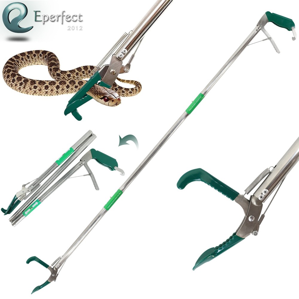 50″ Folding Snake Grabber Tongs Stainless Steel Reptile Handling Stick Catcher