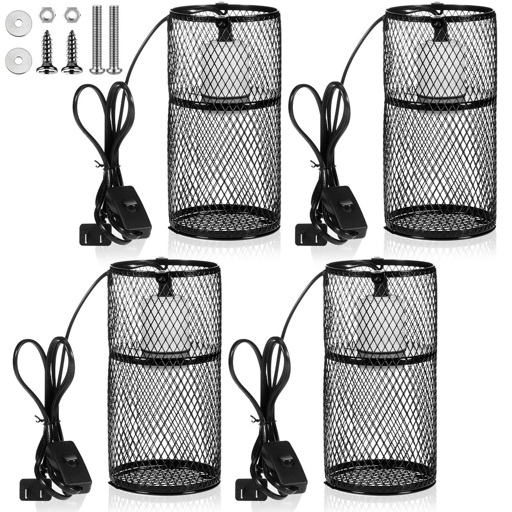 VIHOSE 4 Pcs Reptile Heat Lamp Guard with 150W Ceramic Heat Emitter Basking Anti