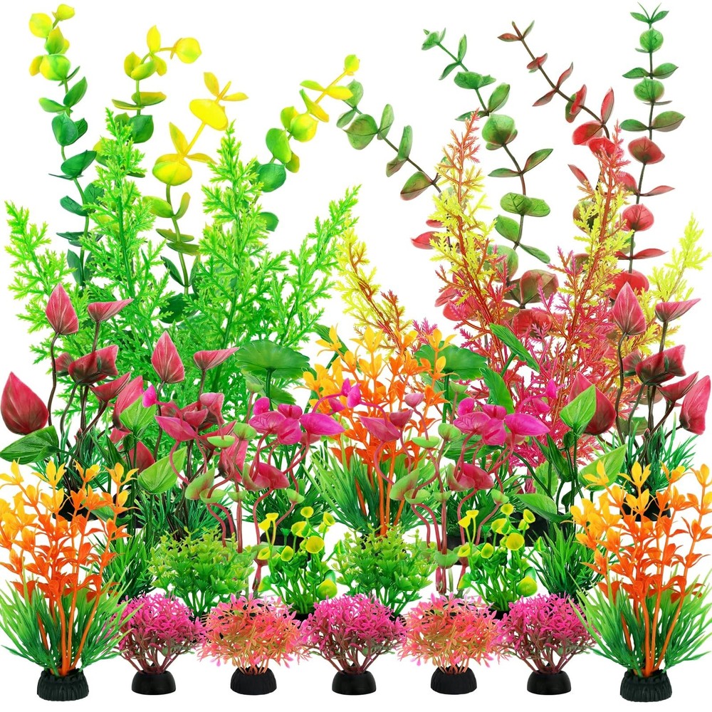 QUOZUO 25 Pack Aquarium Plants, Colorful Artificial Fish Tank Plants Decorati…