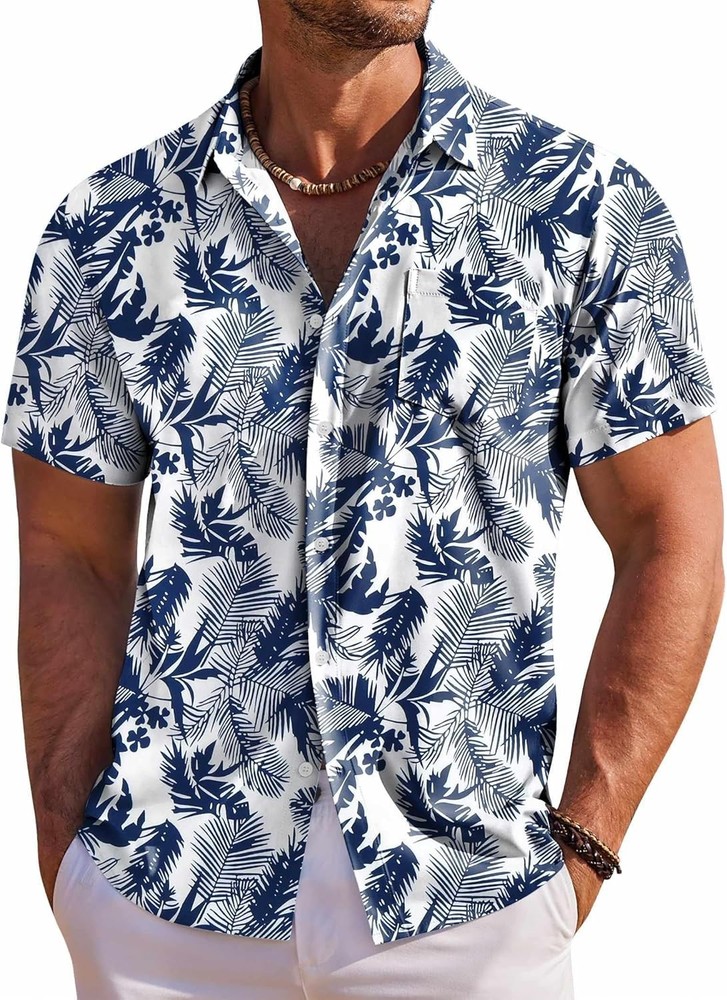 Coofandy Men’s Floral Hawaiian Short Sleeve Button Down Shirt