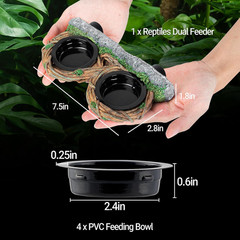 Magnetic Reptile Feeding Ledge, Gecko Feeder Ledge with 4PCS Cups, Hollow Vine F