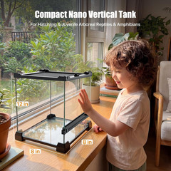 3 Gallon Fully Assembled Glass Reptile Enclosure, 8″X 8″ X 12″ | Tall Vertical F