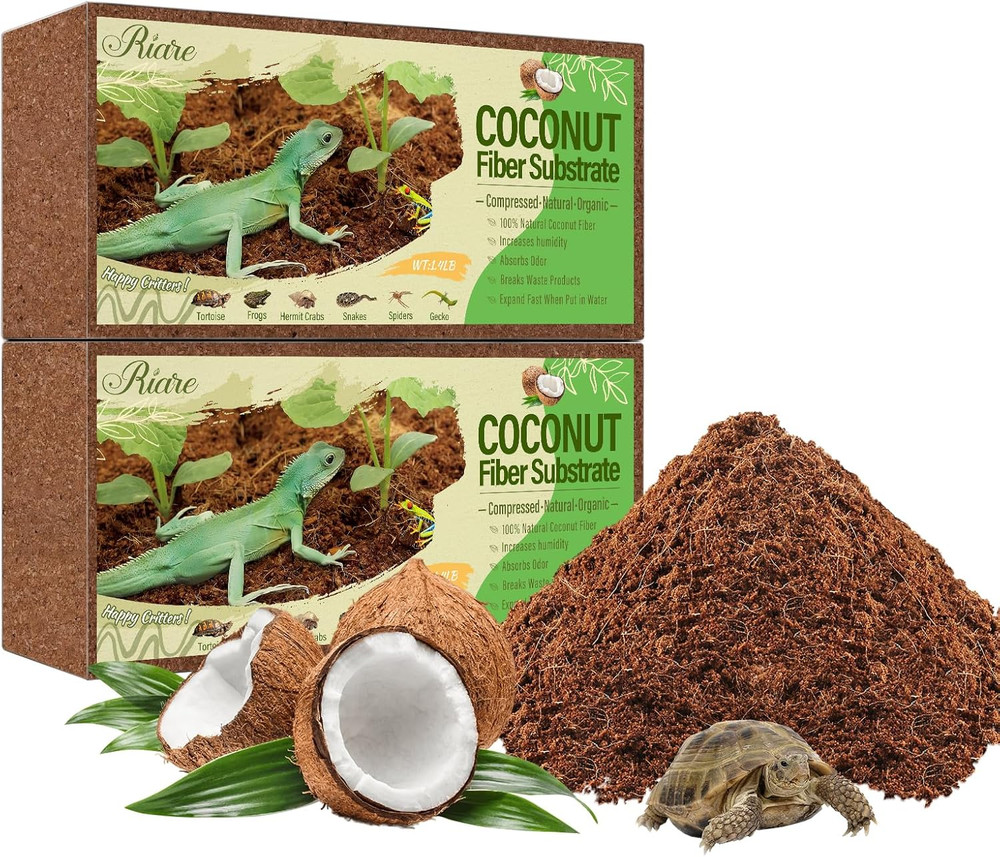 2 Pack Natural Coconut Fiber Substrate for Reptile- Premium Compressed Coconut H